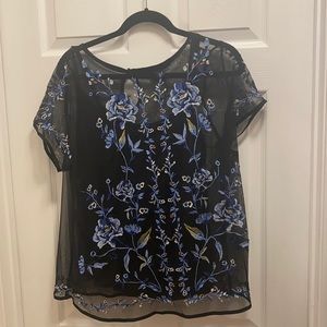 WHBM Sheer Embroidered Blouse